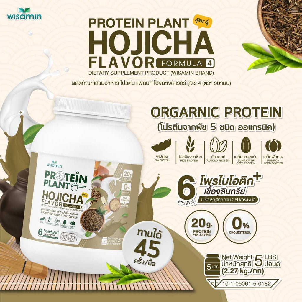 WISAMIN Plant Protein Formula 4 | Available in 14 Flavors | 2.27 kg (5LB) | 45 Servings | Halal | Organic | Probiotics & Minerals