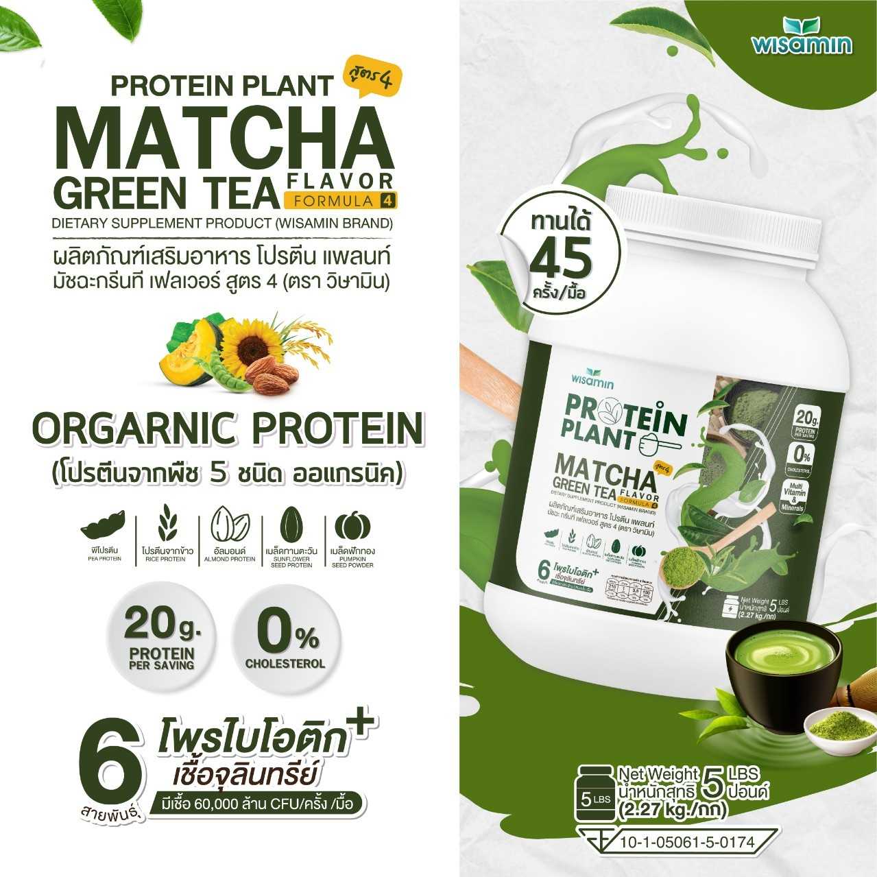 WISAMIN Plant Protein Formula 4 | Available in 14 Flavors | 2.27 kg (5LB) | 45 Servings | Halal | Organic | Probiotics & Minerals