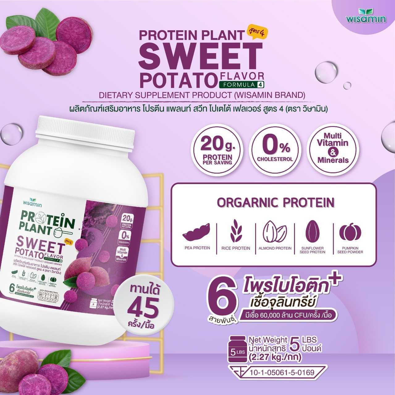 WISAMIN Plant Protein Formula 4 | Available in 14 Flavors | 2.27 kg (5LB) | 45 Servings | Halal | Organic | Probiotics & Minerals