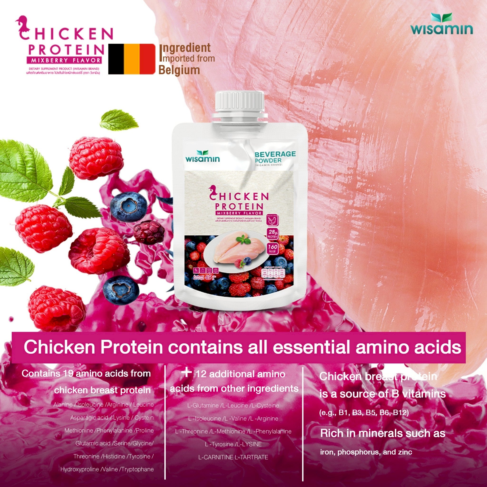 WISAMIN Chicken Protein Hydrolyzed | 45g Ready-to-Mix Sachet | 4 Flavors | Halal Certified | Soy-Free | Non-GMO | Gluten-Free
