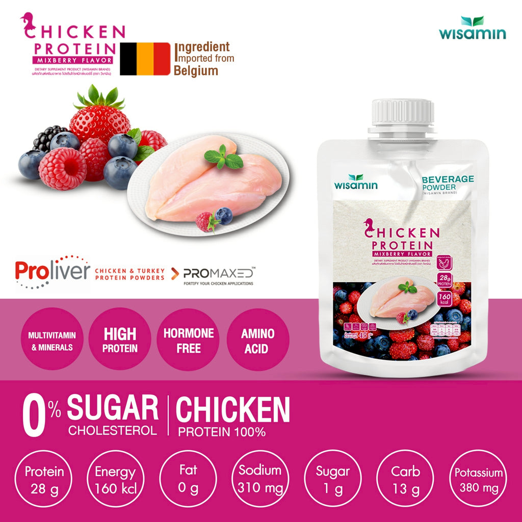 WISAMIN Chicken Protein Hydrolyzed | 45g Ready-to-Mix Sachet | 4 Flavors | Halal Certified | Soy-Free | Non-GMO | Gluten-Free