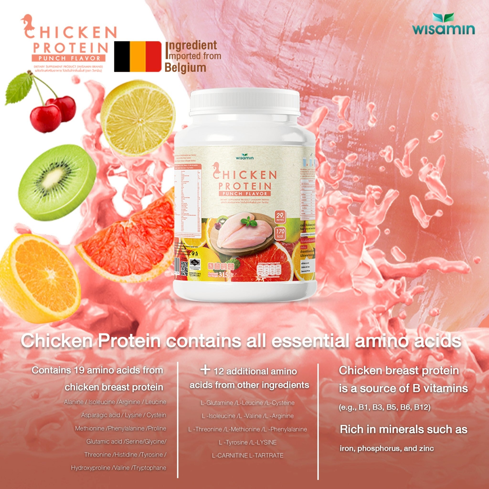 WISAMIN Hydrolyzed Chicken Protein | 4 Flavors Available | 315 g per Jar | Halal Certified | Gluten-Free | Non-GMO