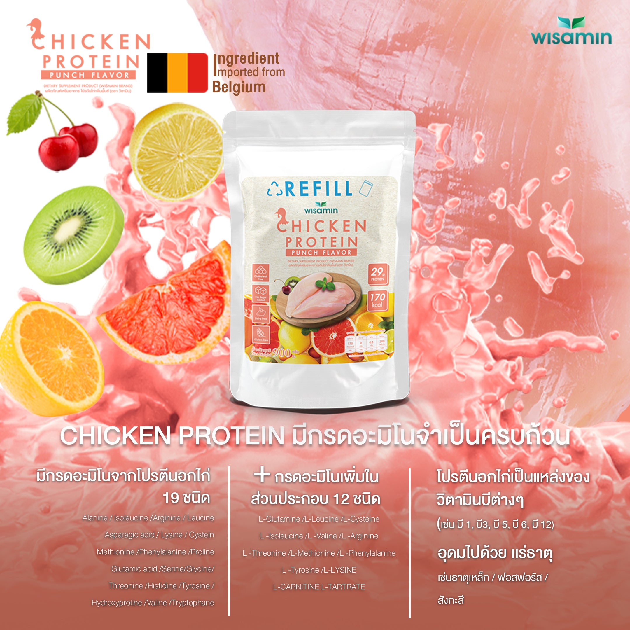 WISAMIN Hydrolyzed Chicken Protein  | Refill Pack | 900 g | 4 Flavors Available | Halal | Gluten-Free | Non-GMO