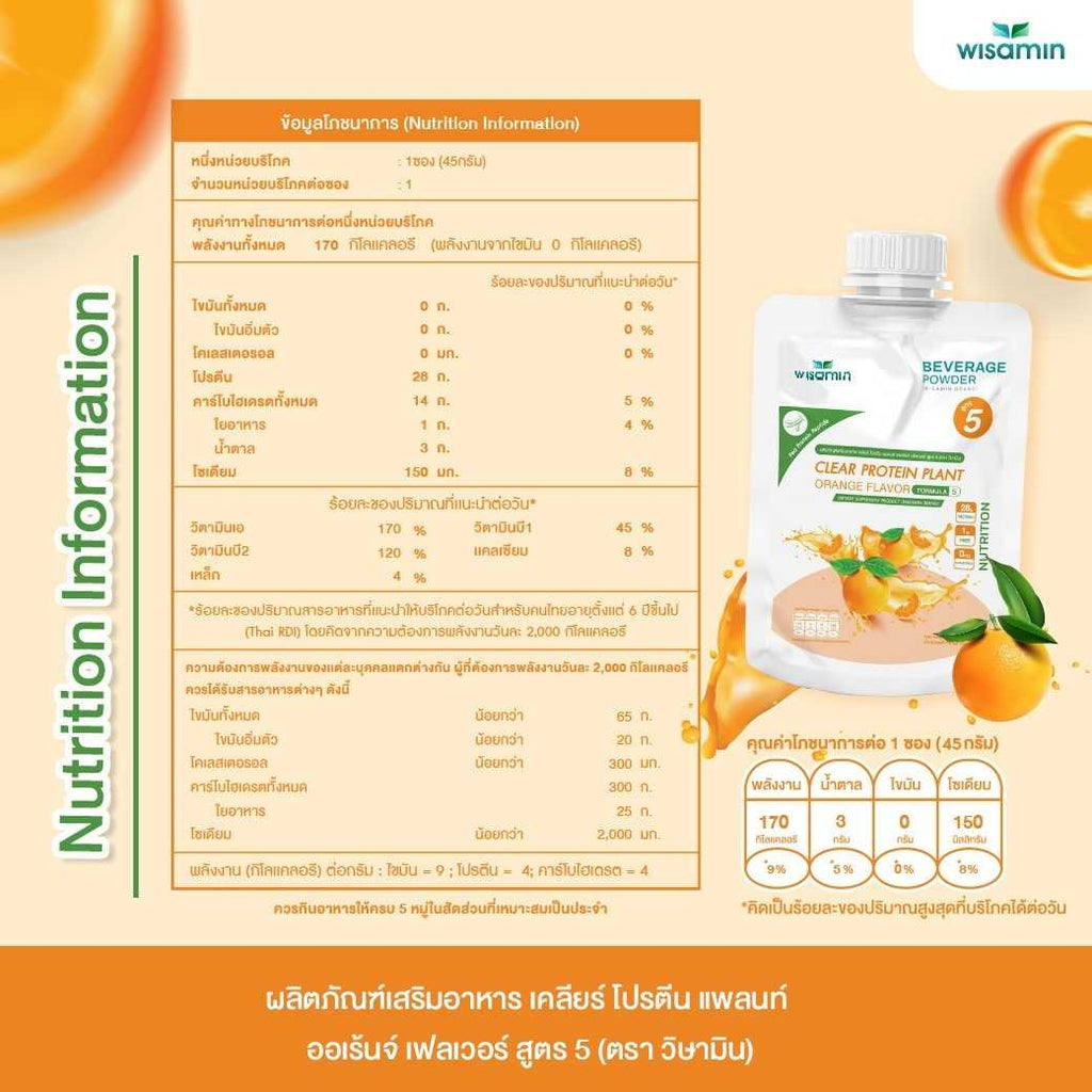 WISAMIN Clear Plant Protein Formula 5 | Available in 5 Flavors | 45g Ready-to-Mix Sachet | Halal | Gluten-Free | Non-GMO