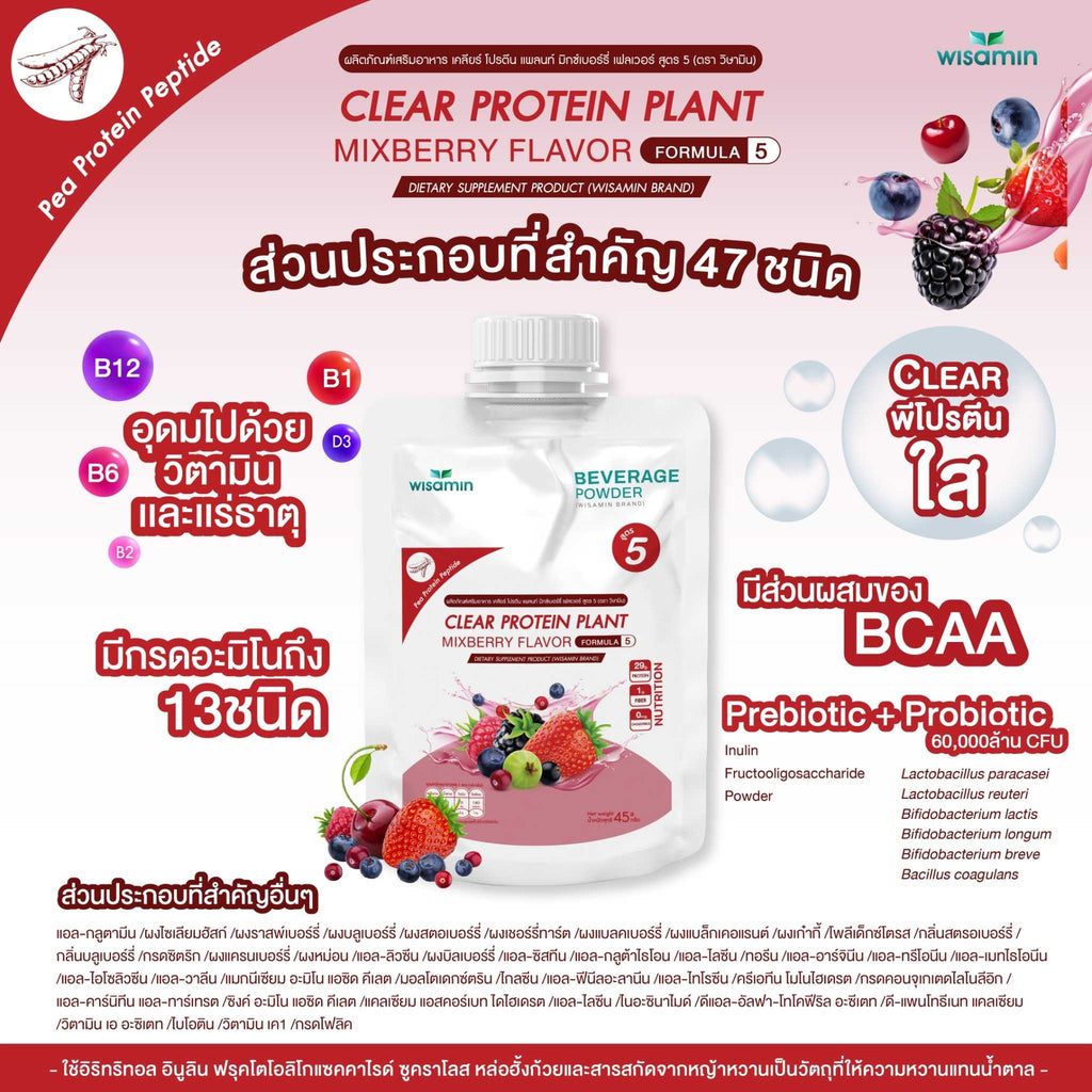 WISAMIN Clear Plant Protein Formula 5 | Available in 5 Flavors | 45g Ready-to-Mix Sachet | Halal | Gluten-Free | Non-GMO