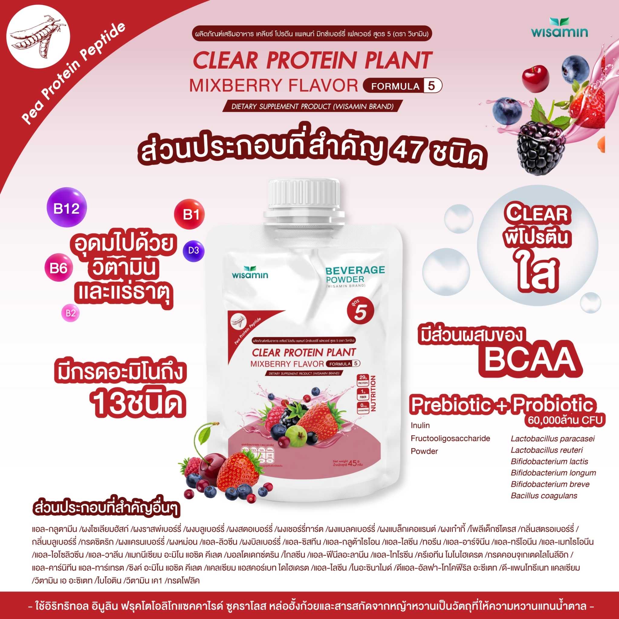 WISAMIN Clear Plant Protein Formula 5 | Available in 5 Flavors | 45g Ready-to-Mix Sachet | Halal | Gluten-Free | Non-GMO