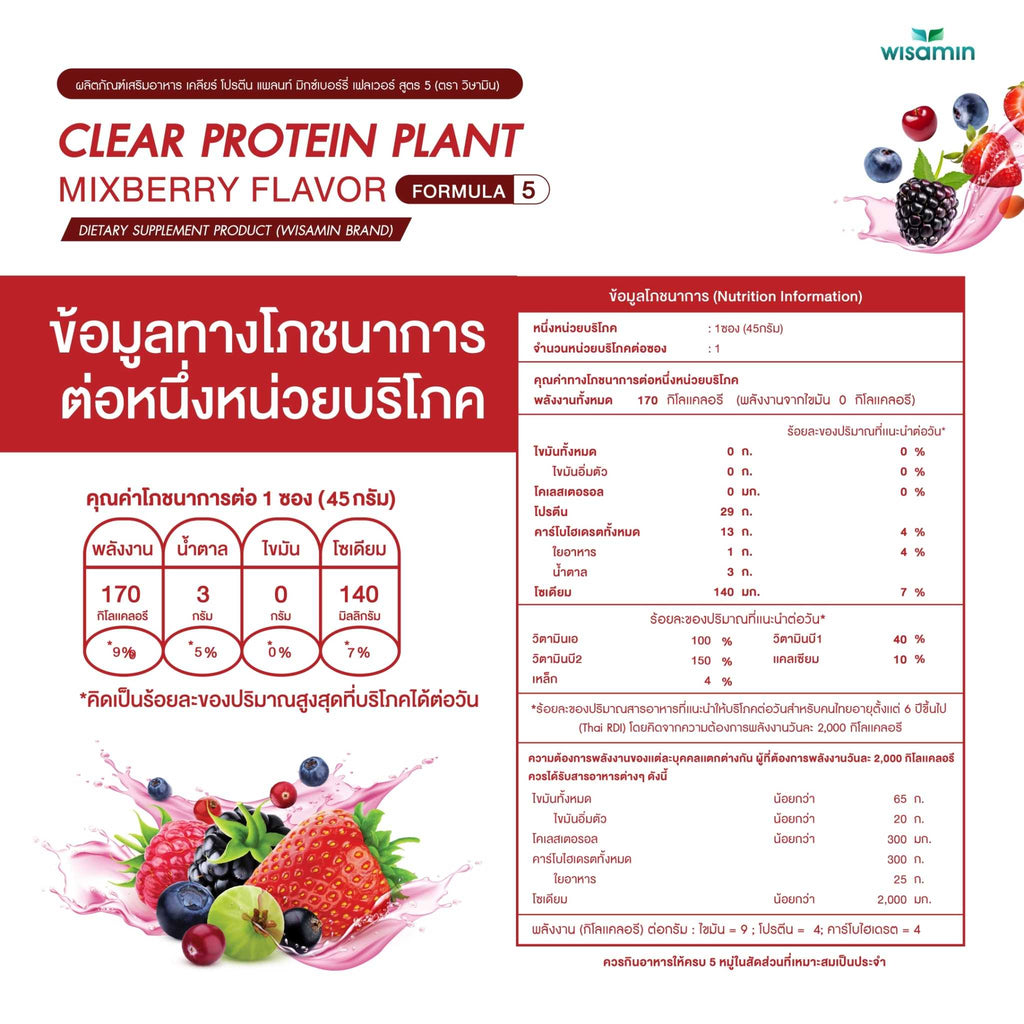 WISAMIN Clear Plant Protein Formula 5 | Available in 5 Flavors | 45g Ready-to-Mix Sachet | Halal | Gluten-Free | Non-GMO