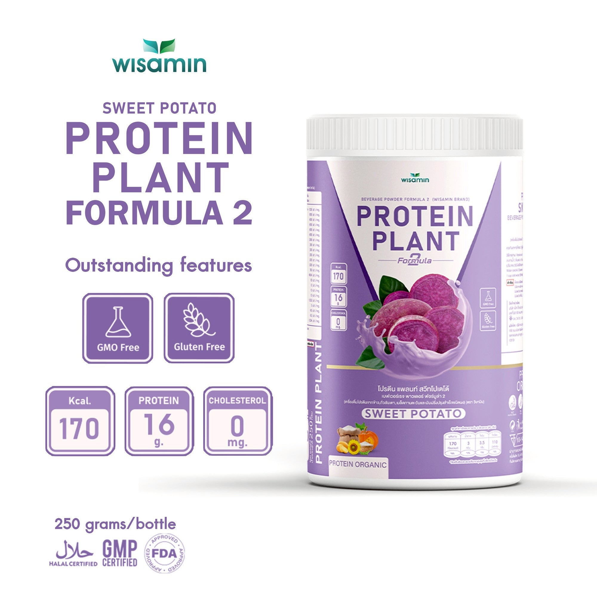 WISAMIN Formula Protein Tumbuhan 2 | Protein tinggi 16-17g | 8 Perisa | 250g | Organik | Halal | Bebas Soya | Bukan GMO | Tiada Gula Tambahan