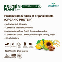 WISAMIN Plant Protein Formula 4 | Protein tinggi 18-22g | 250g | 14 Perisa | Diperakui Halal | Organik | Campuran Probiotik & Vitamin-Mineral