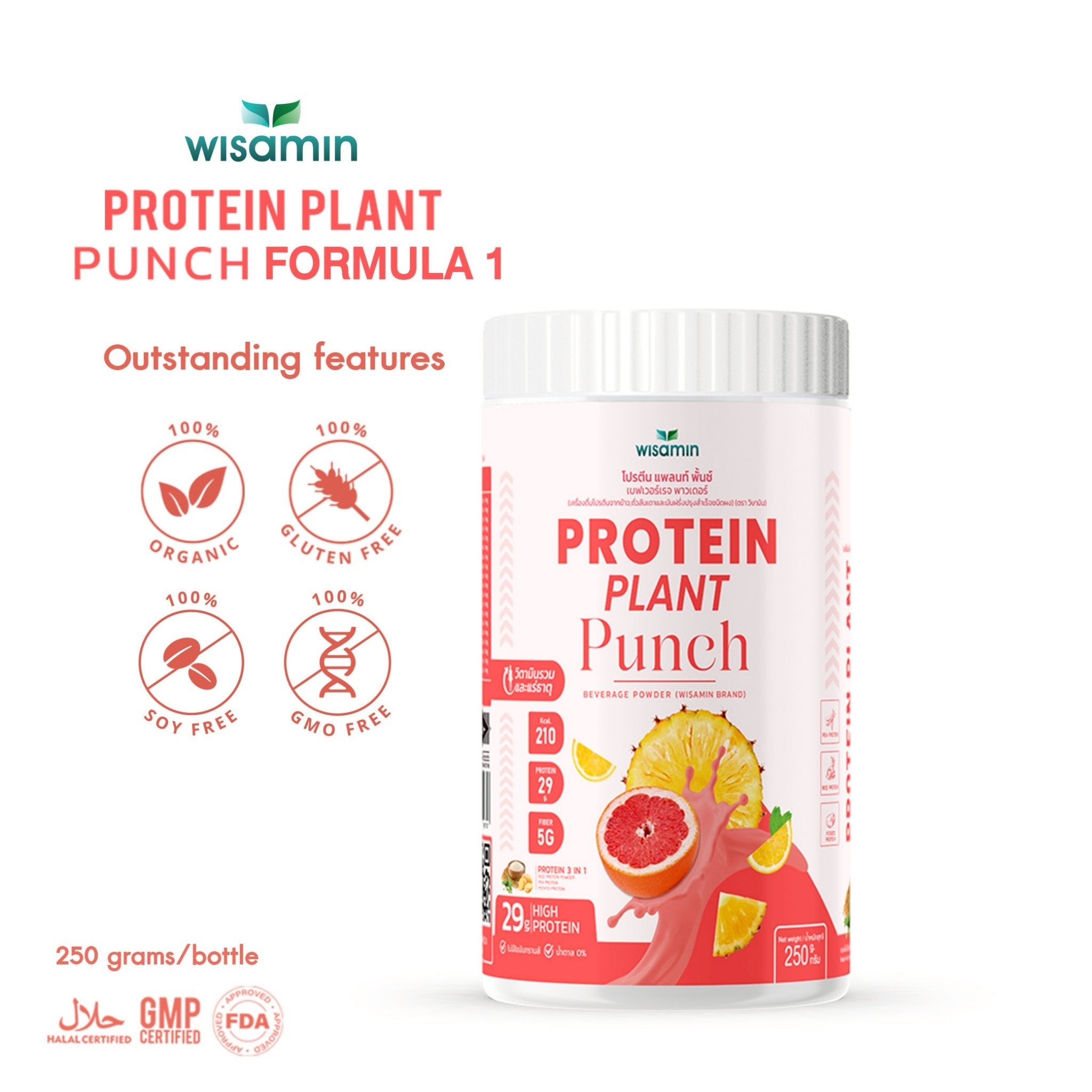 WISAMIN Plant Protein Formula 1 | High protein 27-30g | 10 Flavors | 250g | Organic | Halal | Soy-Free | Non-GMO | No Added Sugar