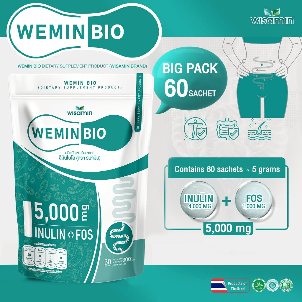WISAMIN Wemin Bio | Prebiotics Inulin + FOS | Dietary Supplement | Halal Certified | 1 Bag (60 Sachets)