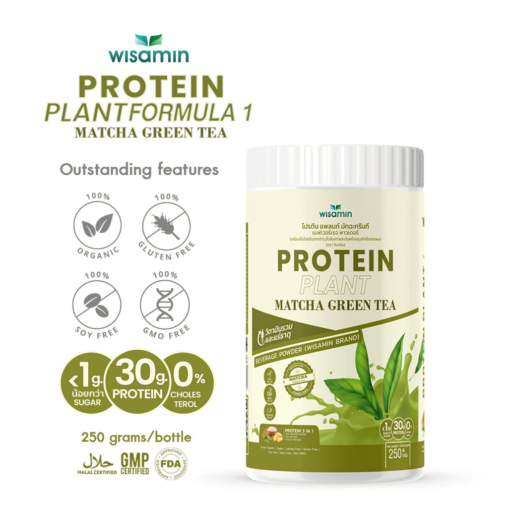 WISAMIN Plant Protein Formula 1 | High protein 27-30g | 10 Flavors | 250g | Organic | Halal | Soy-Free | Non-GMO | No Added Sugar