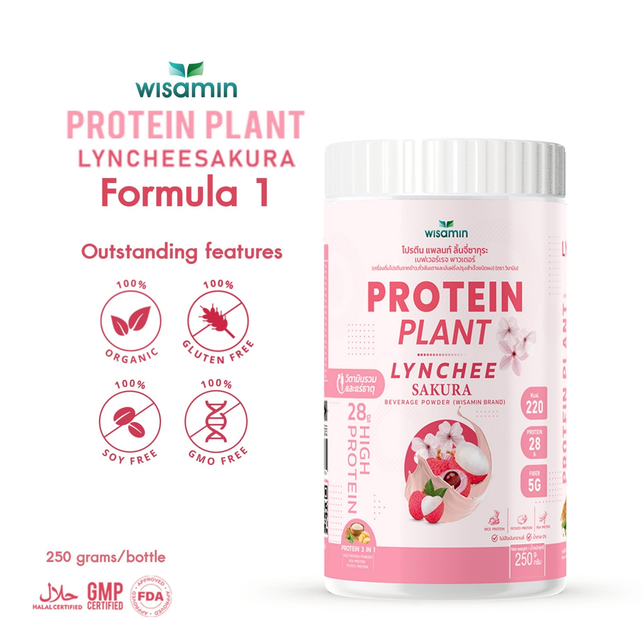 WISAMIN Plant Protein Formula 1 | High protein 27-30g | 10 Flavors | 250g | Organic | Halal | Soy-Free | Non-GMO | No Added Sugar