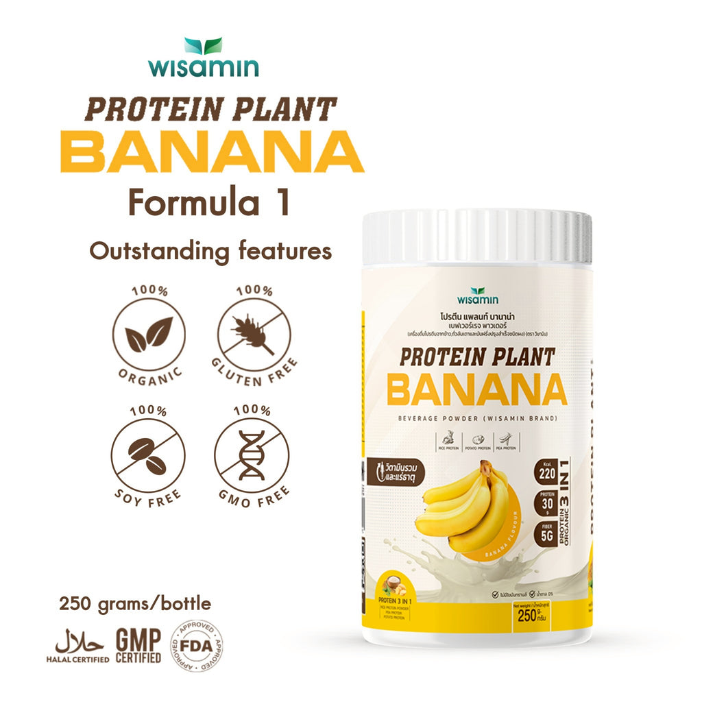 WISAMIN Plant Protein Formula 1 | High protein 27-30g | 10 Flavors | 250g | Organic | Halal | Soy-Free | Non-GMO | No Added Sugar