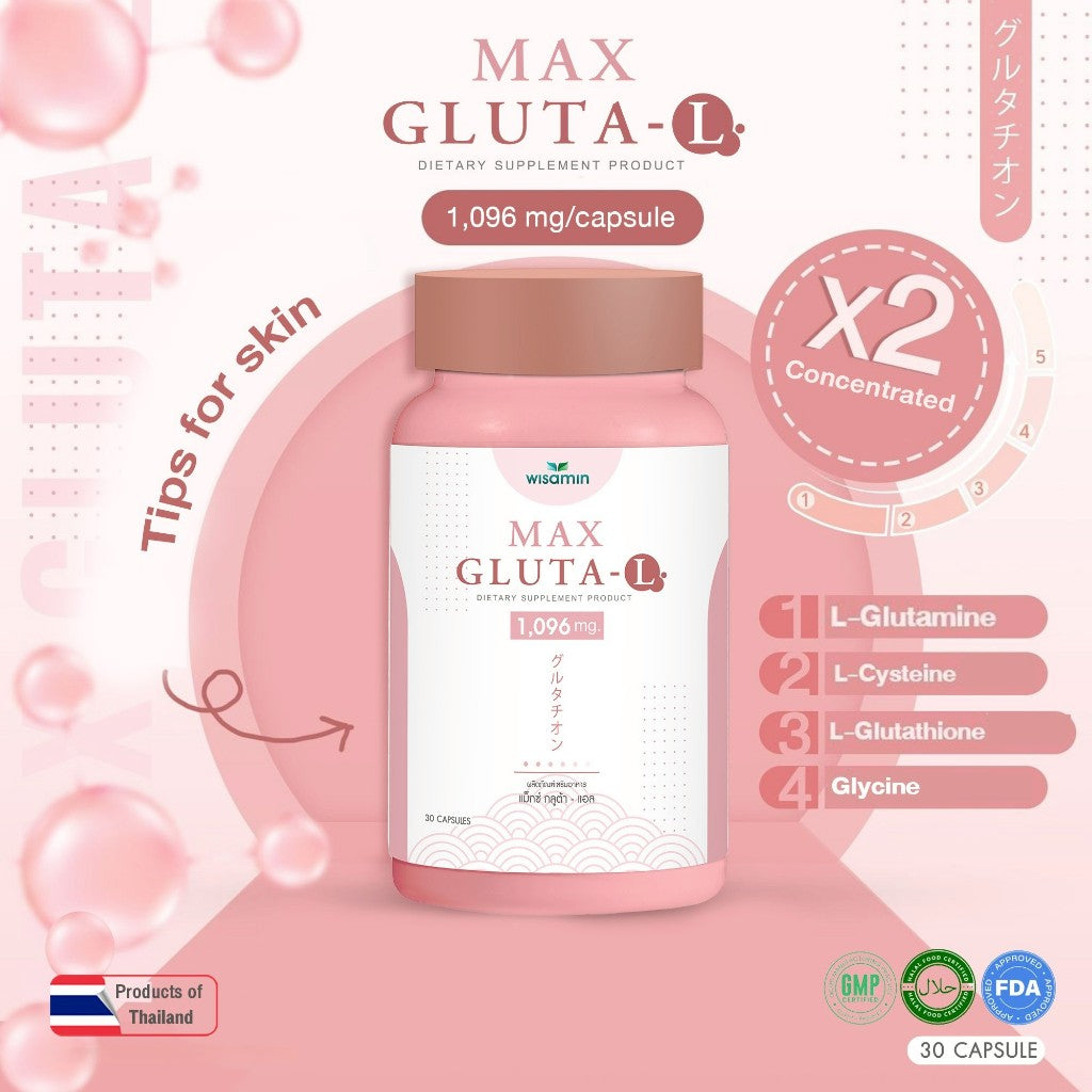 WISAMIN MAX GLUTA-L 1,000 mg per Capsule | Halal Certified | 1 Bottle 30 Capsules | Dietary Supplement