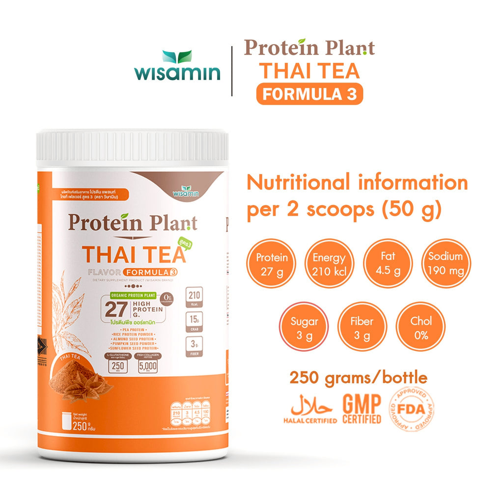 WISAMIN Formula Protein Tumbuhan 3 | Protein tinggi 25-28g | Dengan Peptida Kolagen & L-Glutathione | 250g | 11 Perisa | Disahkan Halal | Organik