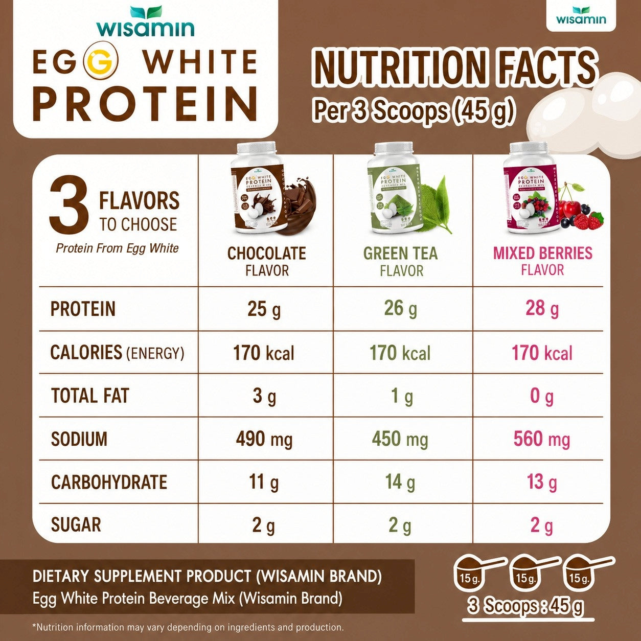WISAMIN Egg White Protein Powder | 3 Flavors Available | 315g | Halal Certified | Gluten-Free | Soy-Free | Dairy-Free