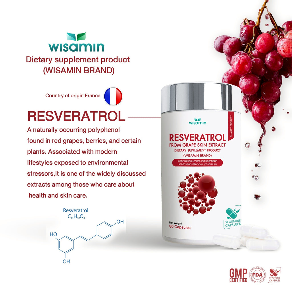 WISAMIN Resveratrol from Grape Skin Extract Capsule | Halal Certified | 1 Bottle 30 Capsules