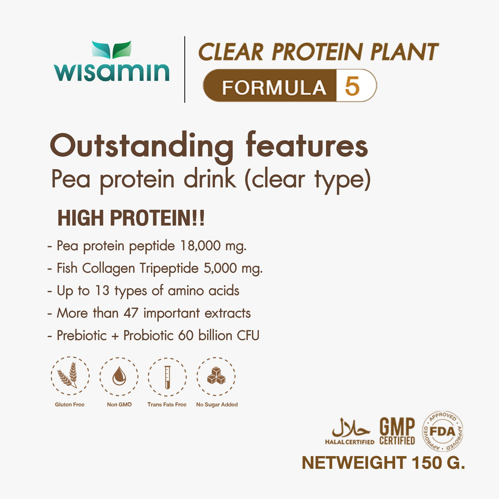 WISAMIN Clear Plant Protein Peptide Formula 5 | 150g | 5 Flavors | Halal Certified | Gluten-Free | Non-GMO
