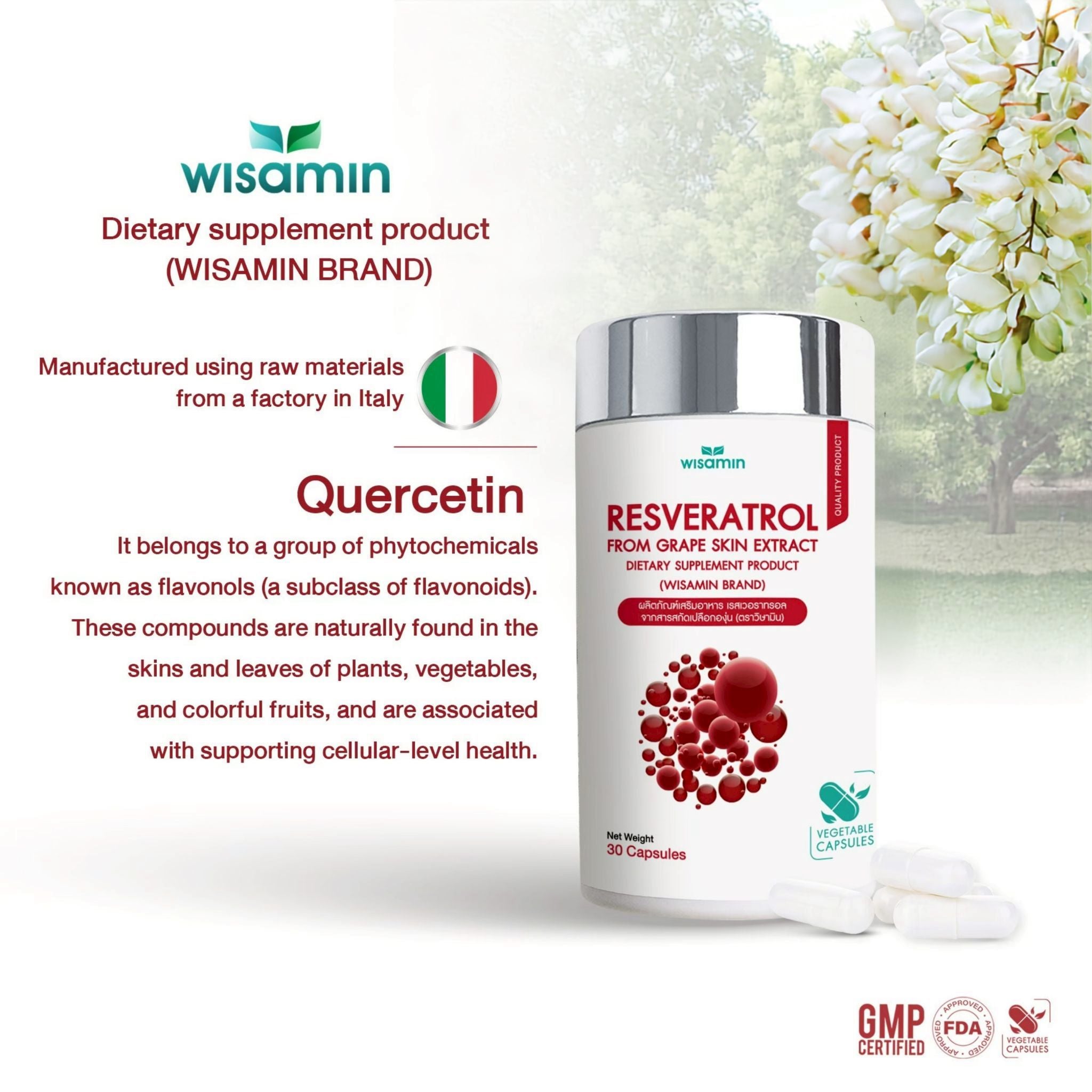 WISAMIN Resveratrol from Grape Skin Extract Capsule | Halal Certified | 1 Bottle 30 Capsules