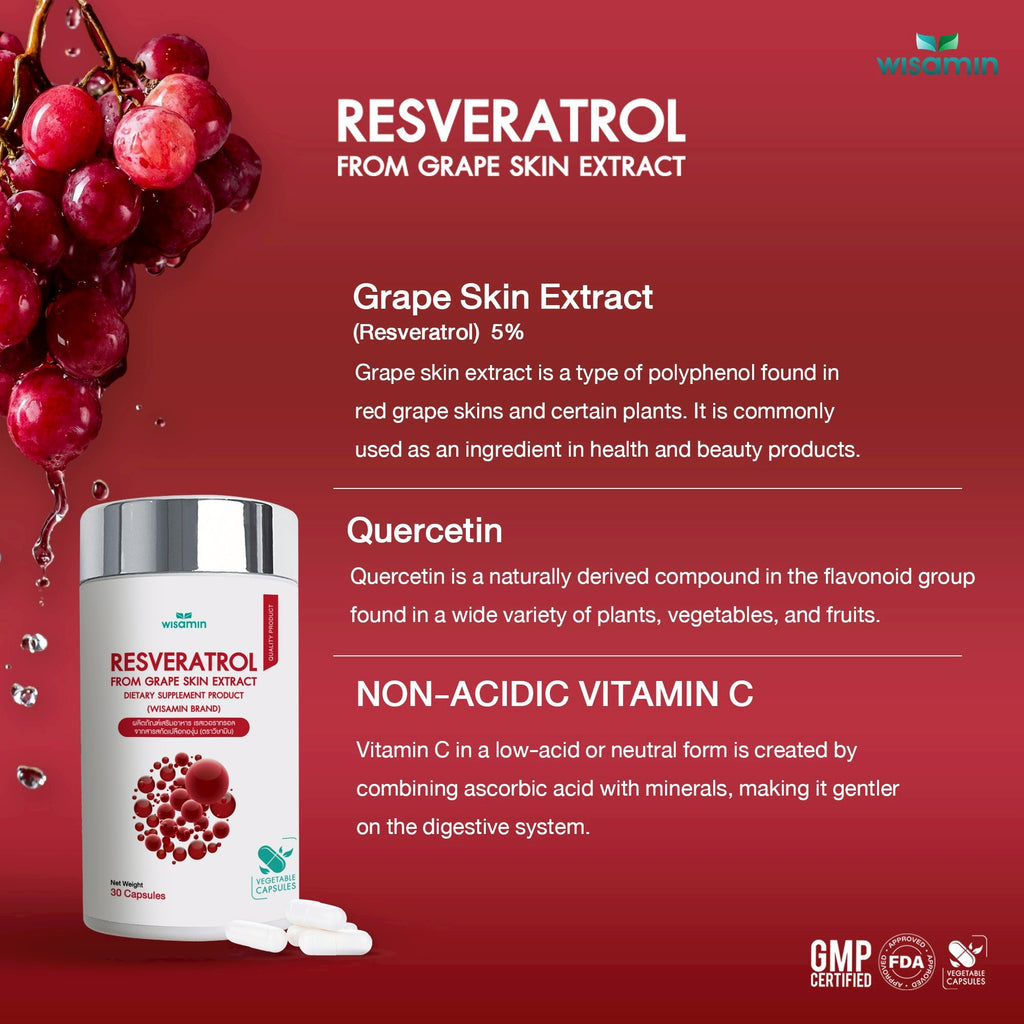 WISAMIN Resveratrol from Grape Skin Extract Capsule | Halal Certified | 1 Bottle 30 Capsules