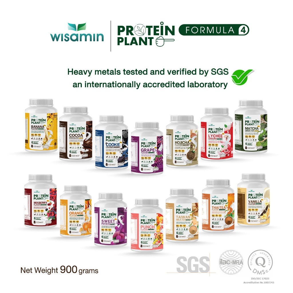 WISAMIN Plant Protein Formula 4 | High protein 18-22g | 900g 2LBS | 14 Flavors | Halal Certified | Organic | Probiotics & Vitamin-Mineral Blend