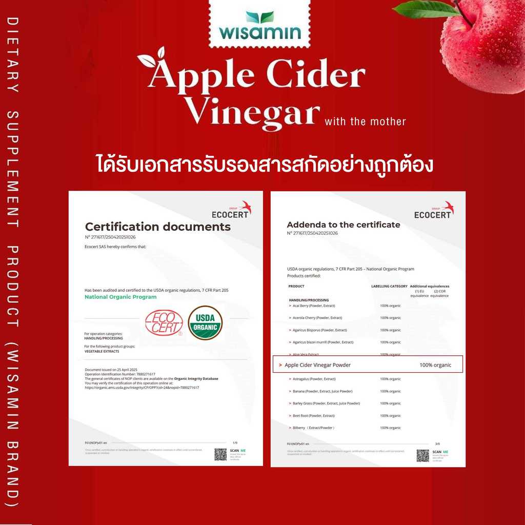 WISAMIN Apple Cider Vinegar 500 mg | 30 Capsules | Halal Certified
