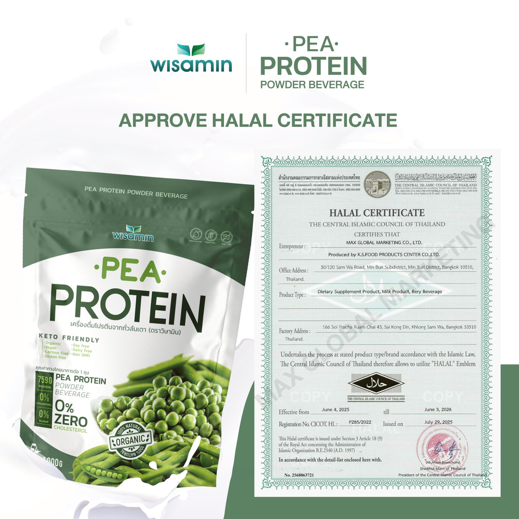 WISAMIN Pea Protein Isolate | 1kg per Bag | Halal Certified | Organic | Keto-Friendly | Vegan | Non-GMO | Gluten-Free