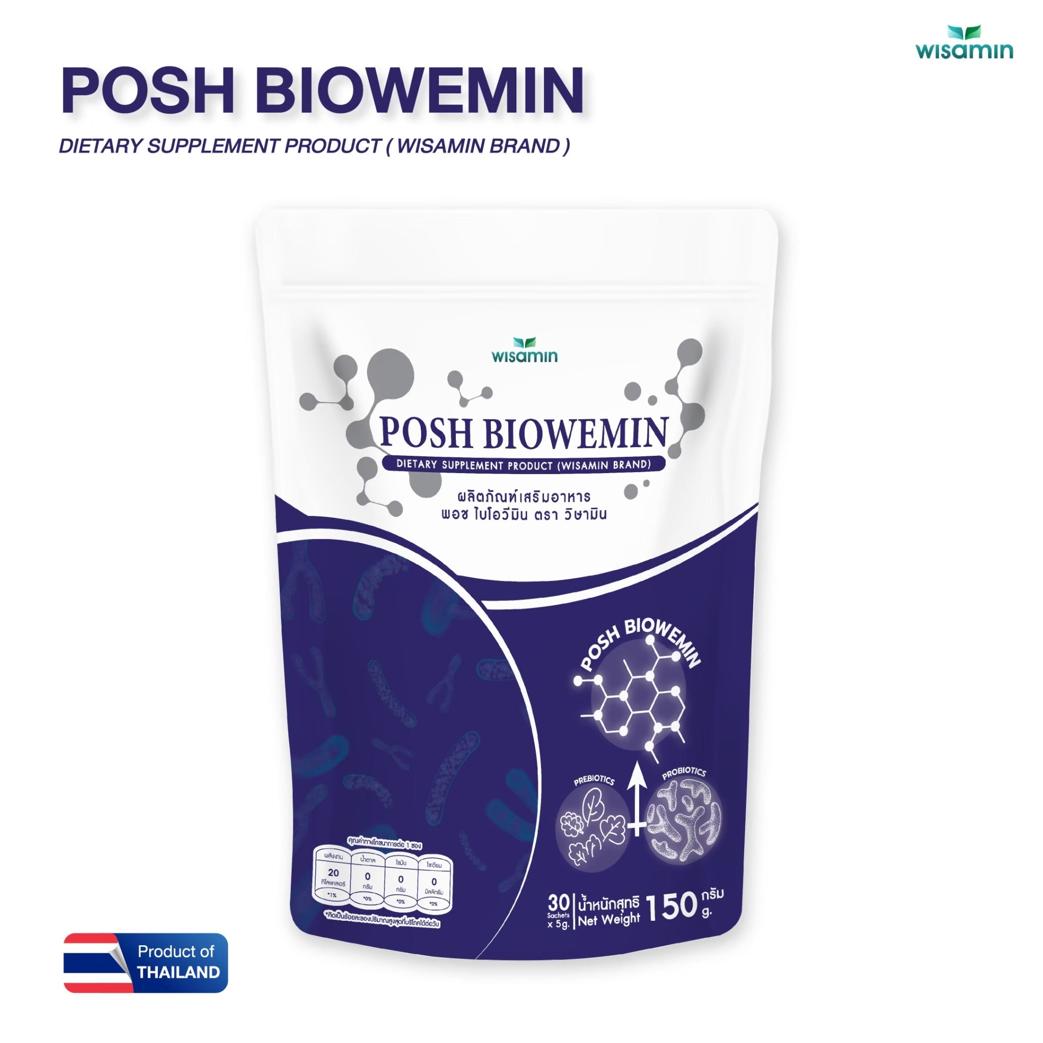 WISAMIN Posh Bio Wemin Postbiotic | Probiotics + Prebiotics | Halal Certified | 1 Bag (30 Sachets)