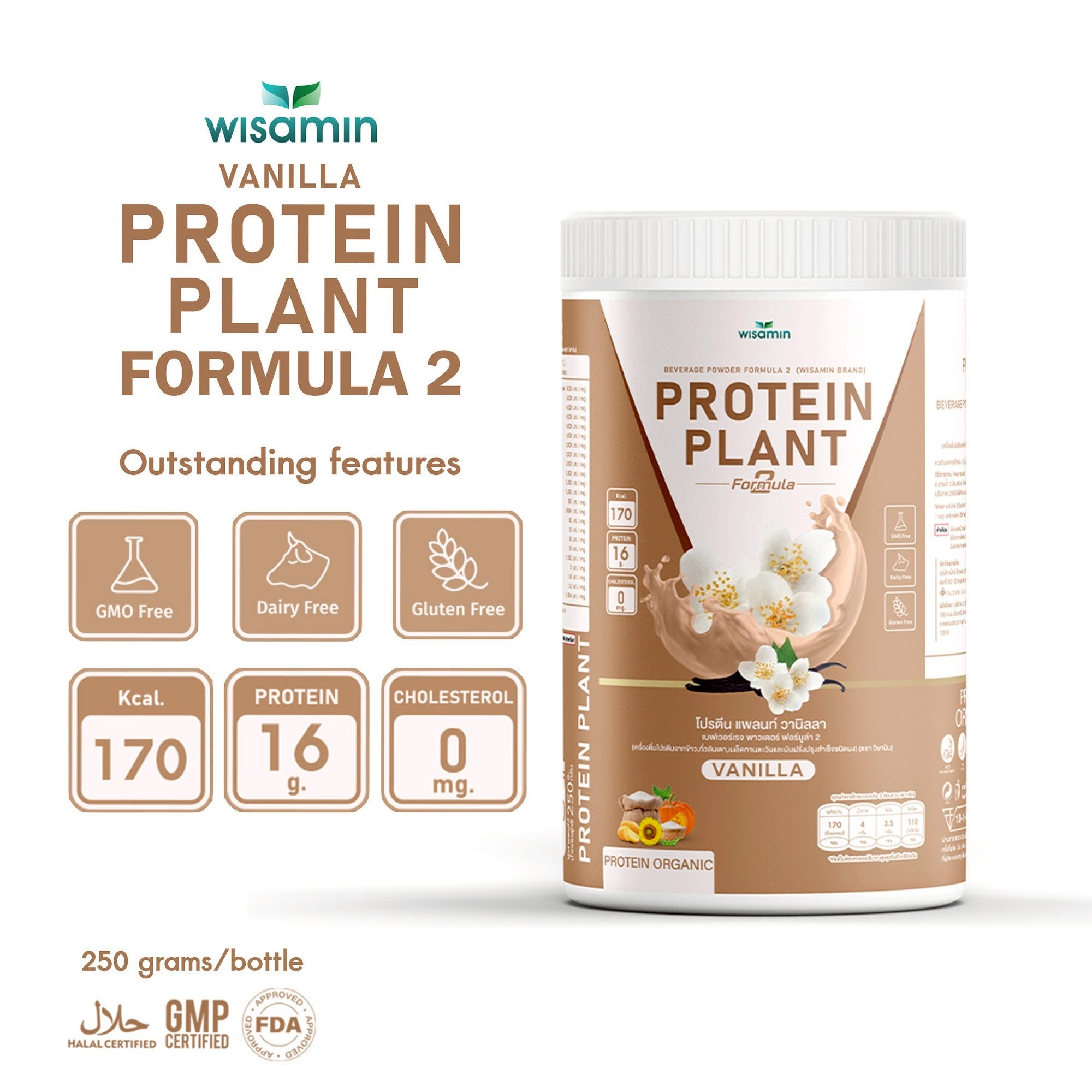 WISAMIN Formula Protein Tumbuhan 2 | Protein tinggi 16-17g | 8 Perisa | 250g | Organik | Halal | Bebas Soya | Bukan GMO | Tiada Gula Tambahan