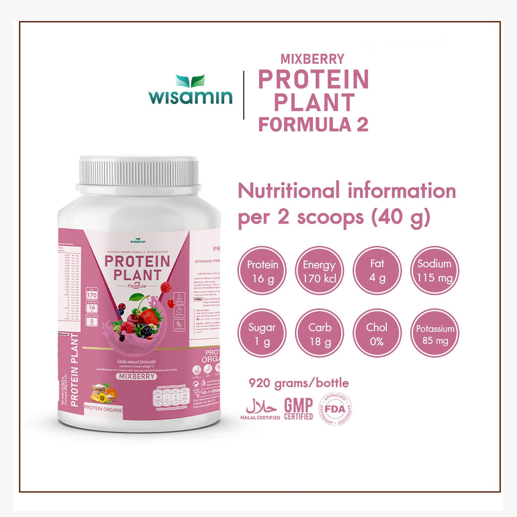 WISAMIN Plant Protein Formula 2 | High protein 16-17g | 8 Flavors | 920g | Organic | Halal | Soy-Free | Non-GMO | No Added Sugar