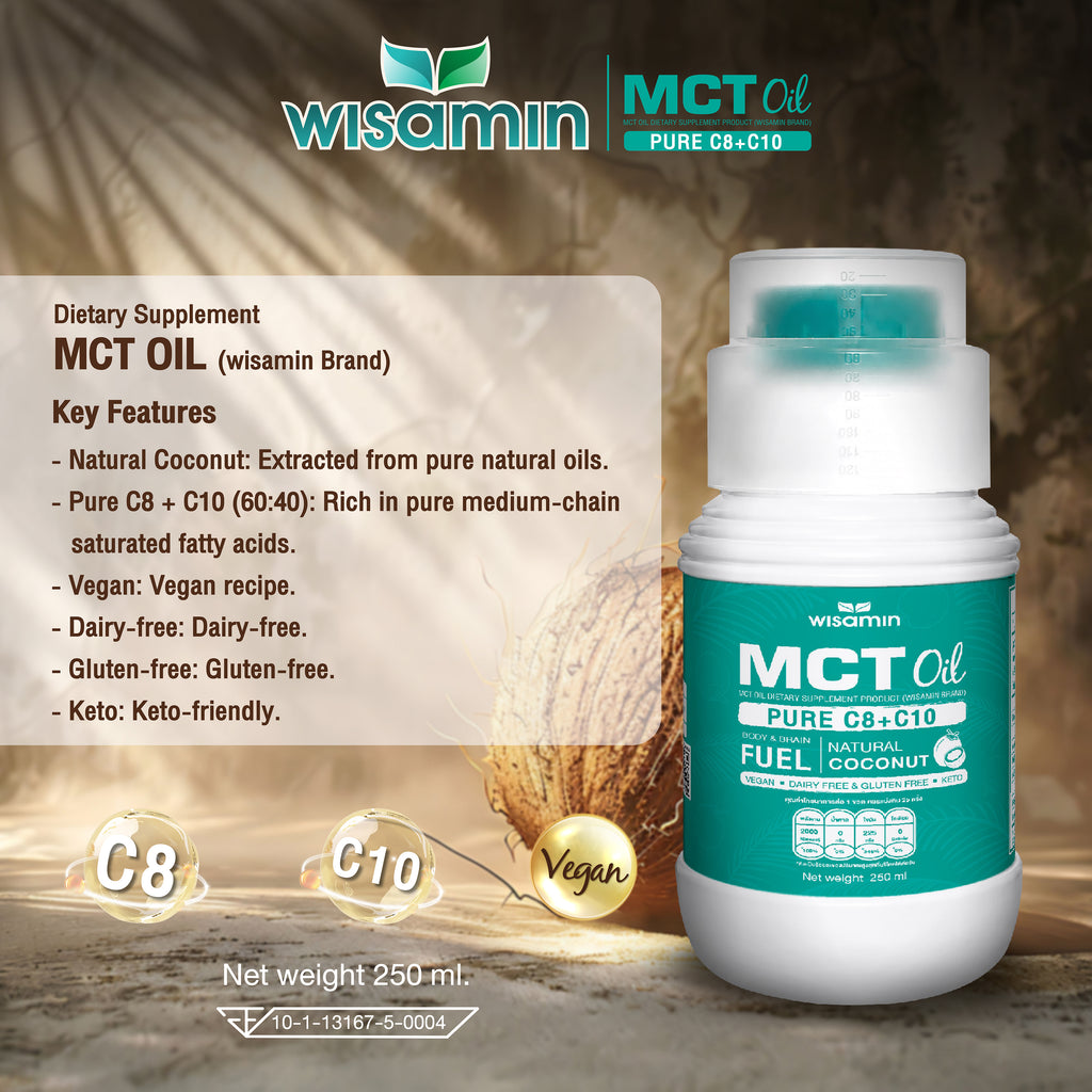 WISAMIN 100% Pure Coconut MCT Oil C8+C10 | Liquid 250ml | Vegan & Keto