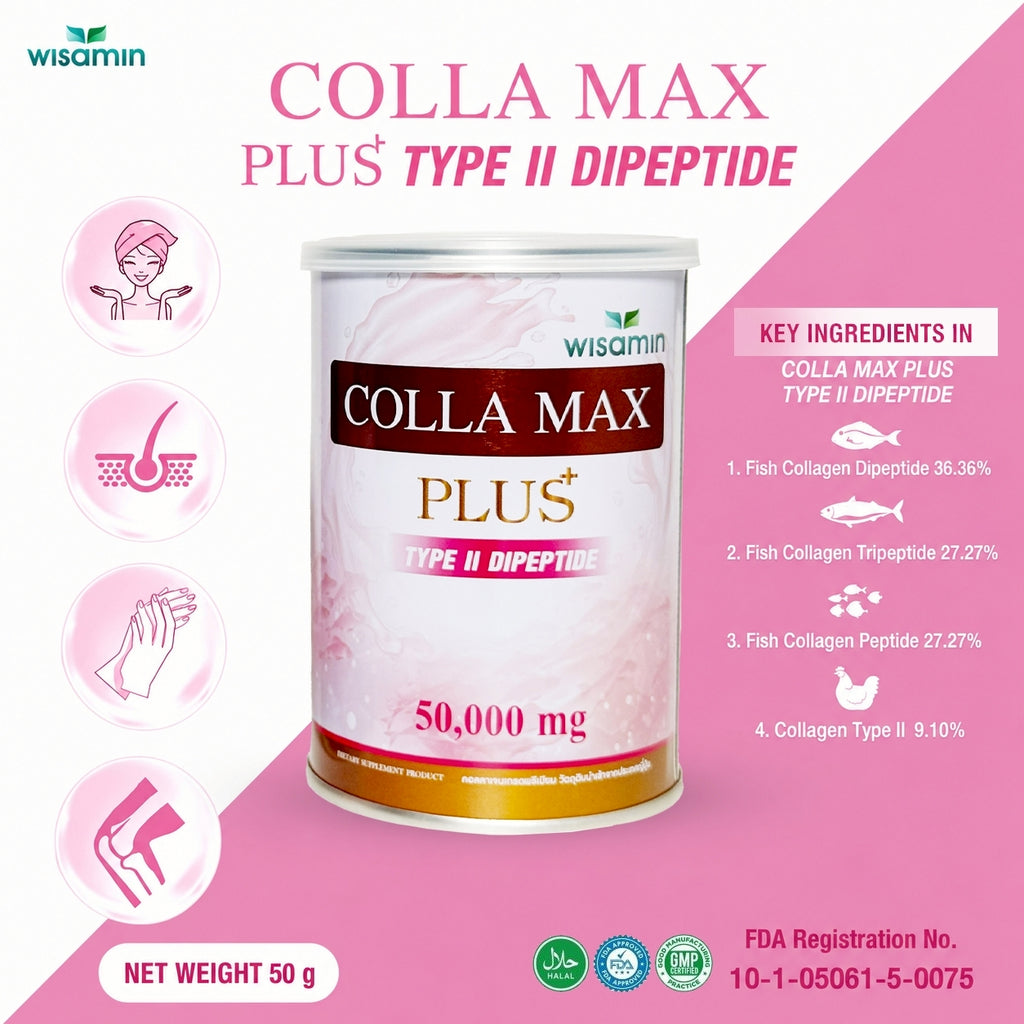 WISAMIN COLLA MAX PLUS | Pure Type II Collagen Dipeptide | 50,000 mg per Jar | Halal Certified