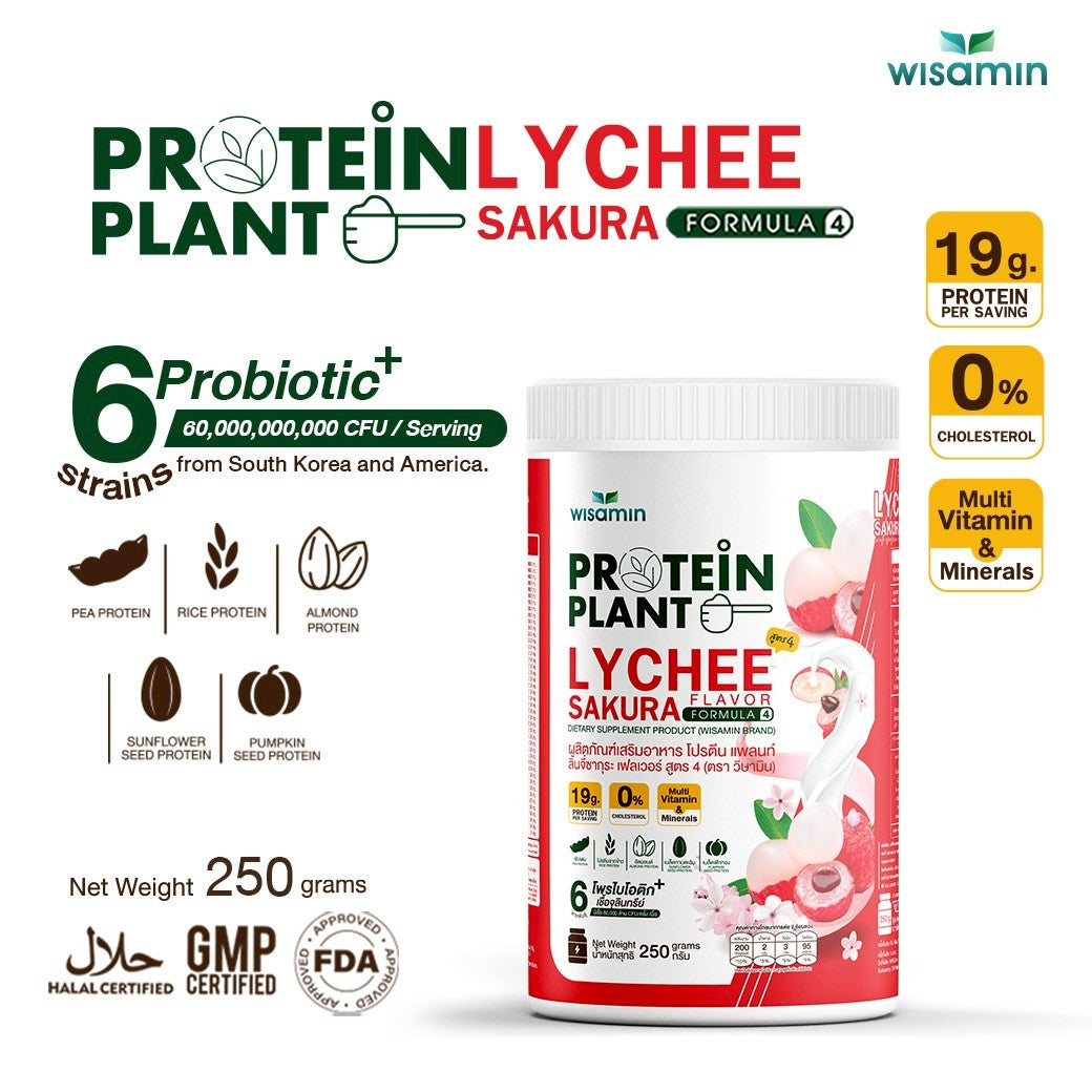 WISAMIN Plant Protein Formula 4 | High protein 18-22g | 250g | 14 Flavors | Halal Certified | Organic | Probiotics & Vitamin-Mineral Blend