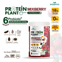 WISAMIN Plant Protein Formula 4 | Protein tinggi 18-22g | 250g | 14 Perisa | Diperakui Halal | Organik | Campuran Probiotik & Vitamin-Mineral