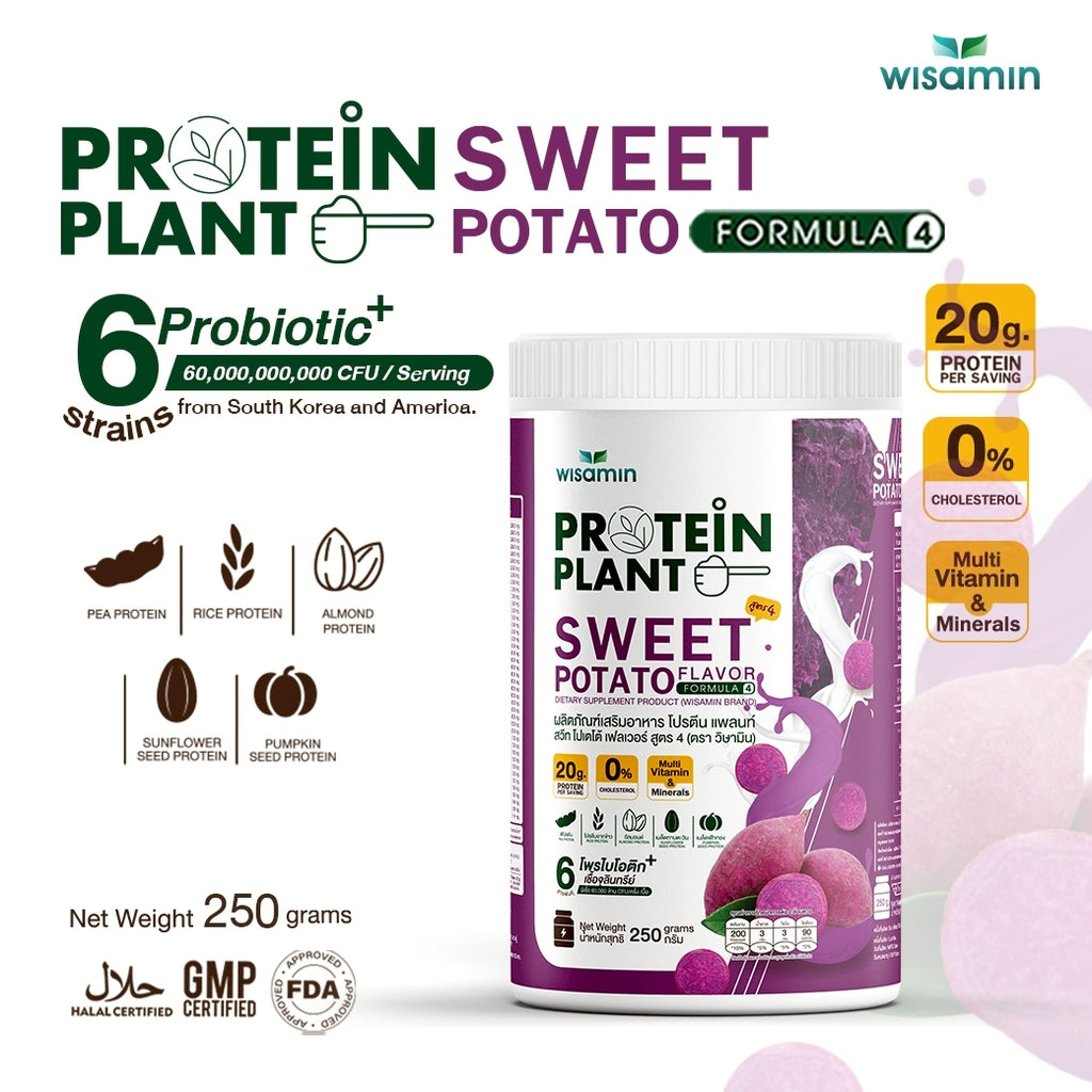 WISAMIN Plant Protein Formula 4 | High protein 18-22g | 250g | 14 Flavors | Halal Certified | Organic | Probiotics & Vitamin-Mineral Blend