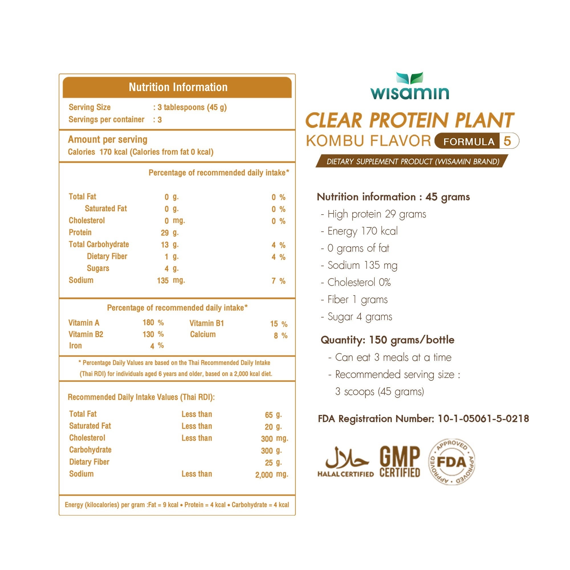 WISAMIN Clear Plant Protein Peptide Formula 5 | 150g | 5 Flavors | Halal Certified | Gluten-Free | Non-GMO