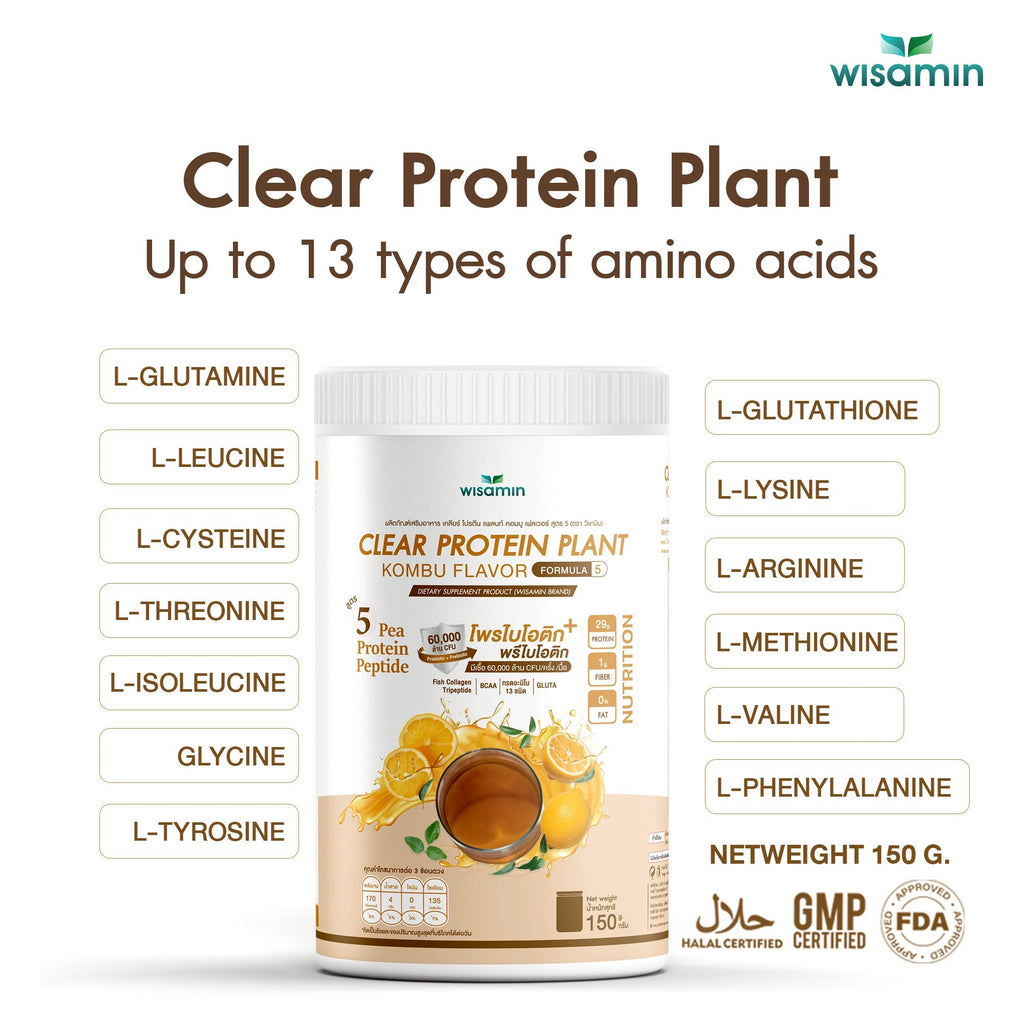 WISAMIN Clear Plant Protein Peptide Formula 5 | 150g | 5 Flavors | Halal Certified | Gluten-Free | Non-GMO