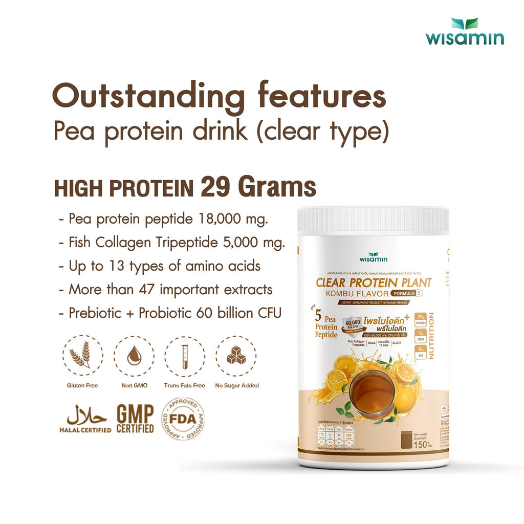 WISAMIN Clear Plant Protein Peptide Formula 5 | 150g | 5 Flavors | Halal Certified | Gluten-Free | Non-GMO
