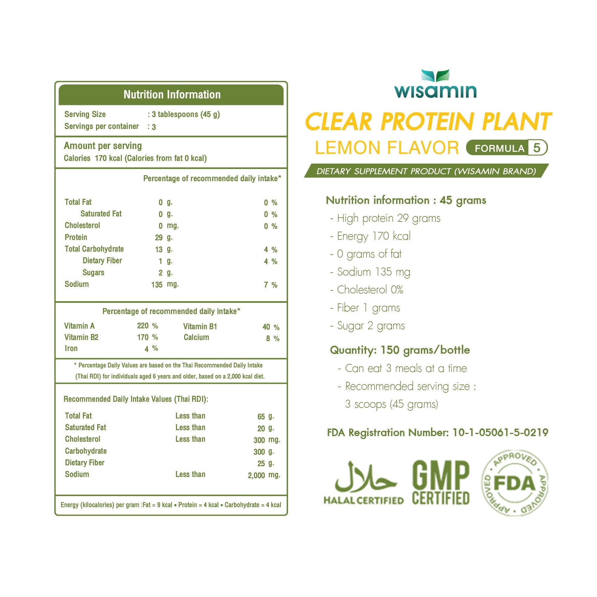 WISAMIN Clear Plant Protein Peptide Formula 5 | 150g | 5 Flavors | Halal Certified | Gluten-Free | Non-GMO