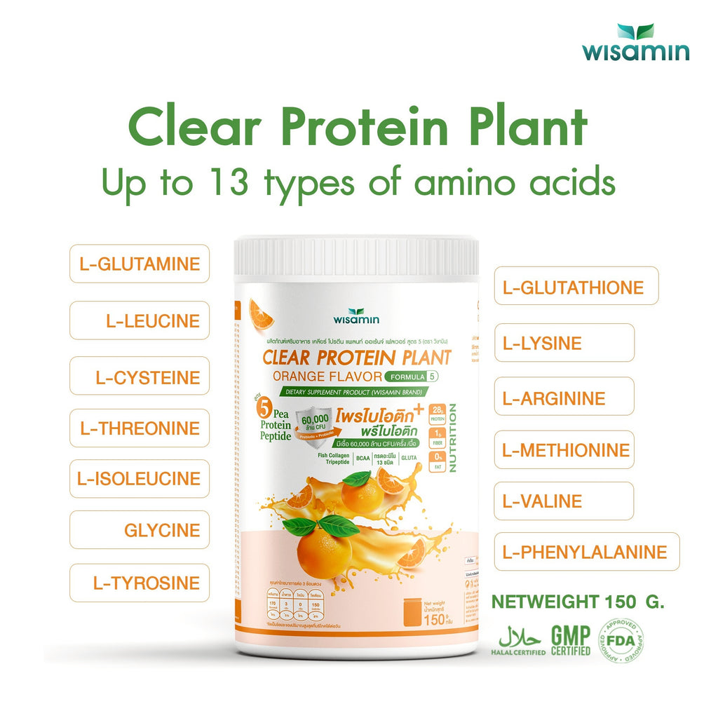 WISAMIN Clear Plant Protein Peptide Formula 5 | 150g | 5 Flavors | Halal Certified | Gluten-Free | Non-GMO