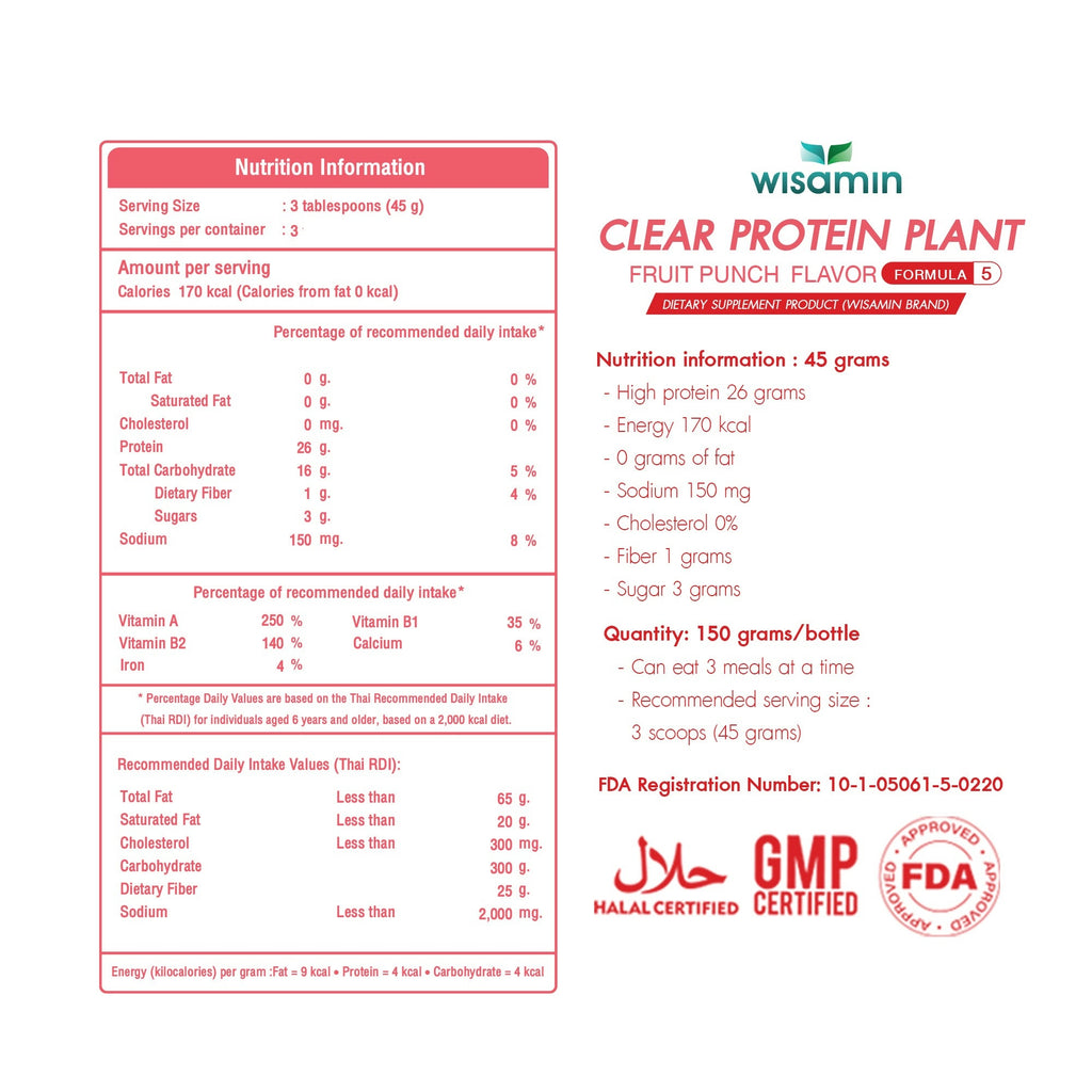 WISAMIN Clear Plant Protein Peptide Formula 5 | 150g | 5 Flavors | Halal Certified | Gluten-Free | Non-GMO