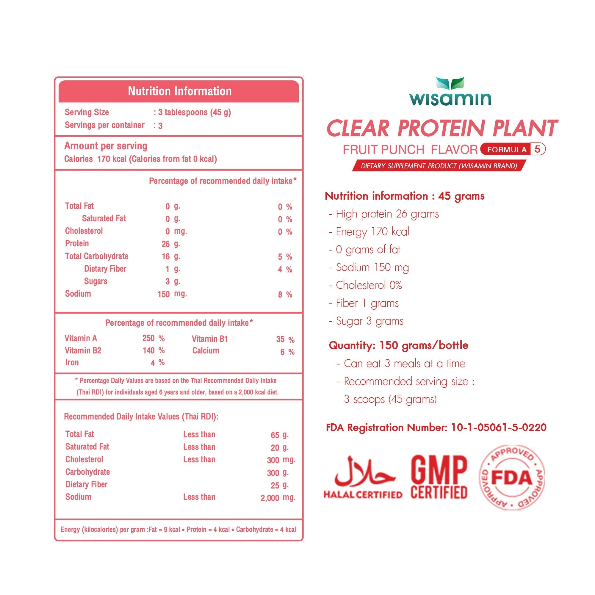 WISAMIN Clear Plant Protein Peptide Formula 5 | 150g | 5 Flavors | Halal Certified | Gluten-Free | Non-GMO