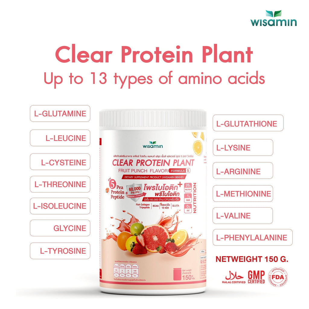 WISAMIN Clear Plant Protein Peptide Formula 5 | 150g | 5 Flavors | Halal Certified | Gluten-Free | Non-GMO