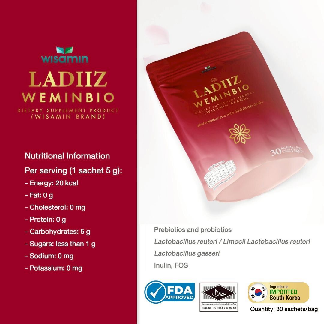 WISAMIN LADIIZ WEMINBIO Probiotics for Women | With Prebiotics | 30 Sachets | Halal Certified