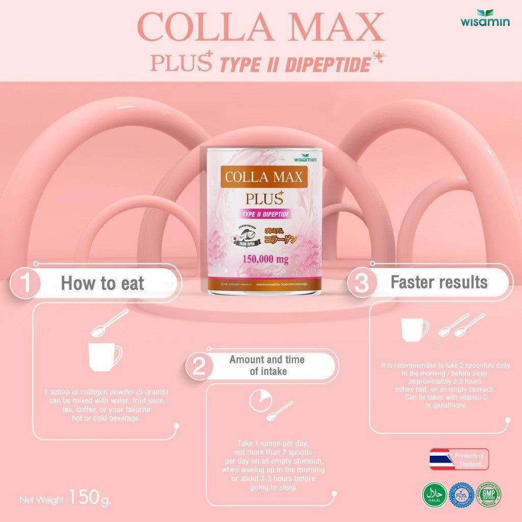 WISAMIN COLLA MAX PLUS | Pure Type II Collagen Dipeptide | 150,000 mg per Jar | Halal Certified