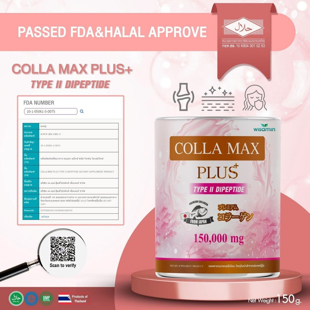 WISAMIN COLLA MAX PLUS | Pure Type II Collagen Dipeptide | 150,000 mg per Jar | Halal Certified