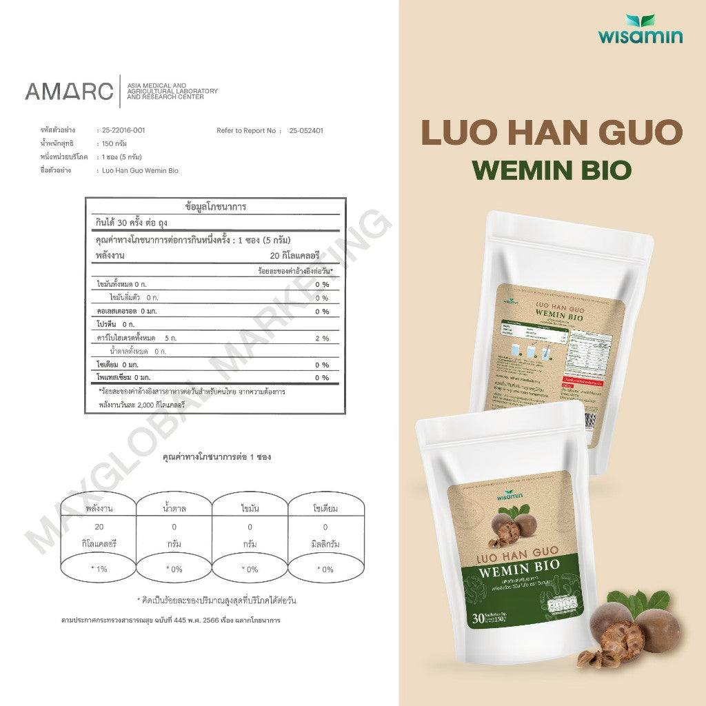 WISAMIN Luo Han Guo Wemin Bio | Luo Han Guo + Prebiotics | Dietary Supplement | Halal | Keto | 30 Sachets per Bag