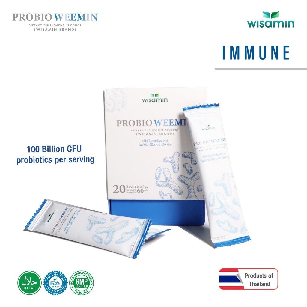 WISAMIN PROBIO WEEMIN Probiotic Blueberry Flavor | 10 Probiotic Strains + Mushroom Blend | Halal Certified | 1 Box 20 Sachets
