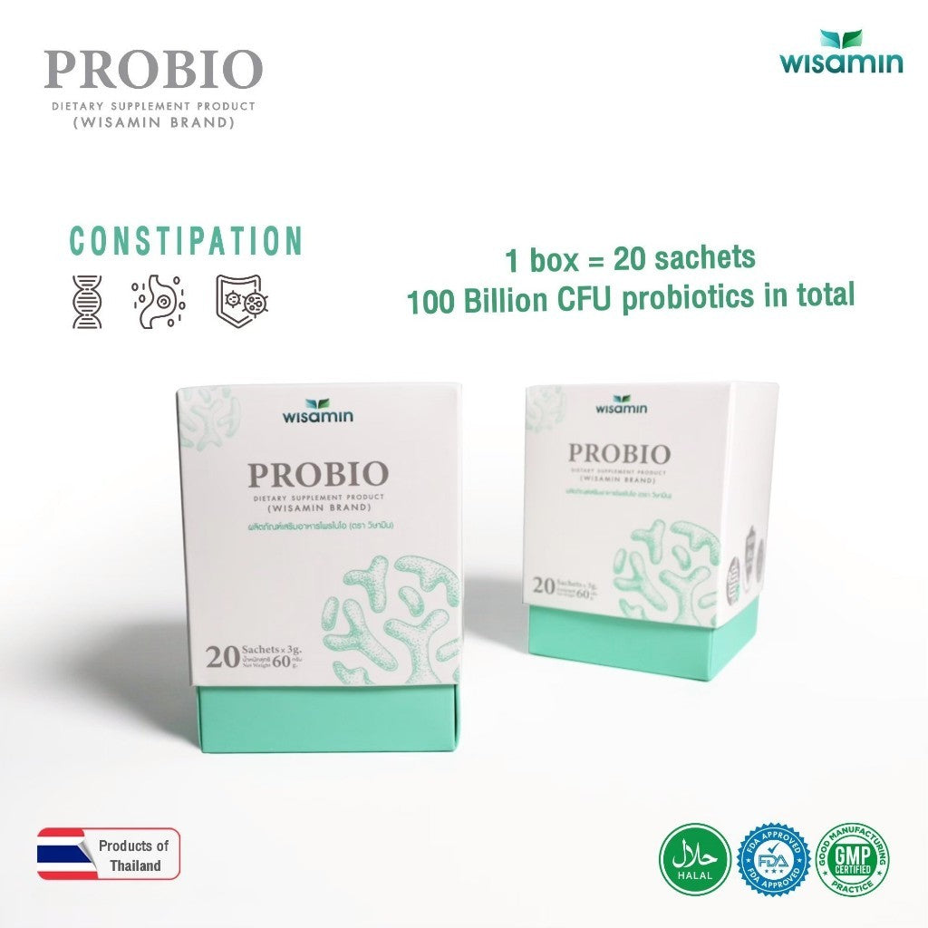 WISAMIN PROBIO Probiotic Chocolate Mint Flavor | 10 Probiotic Strains 100 Billion CFU | Halal Certified | 1 Box 20 Sachets